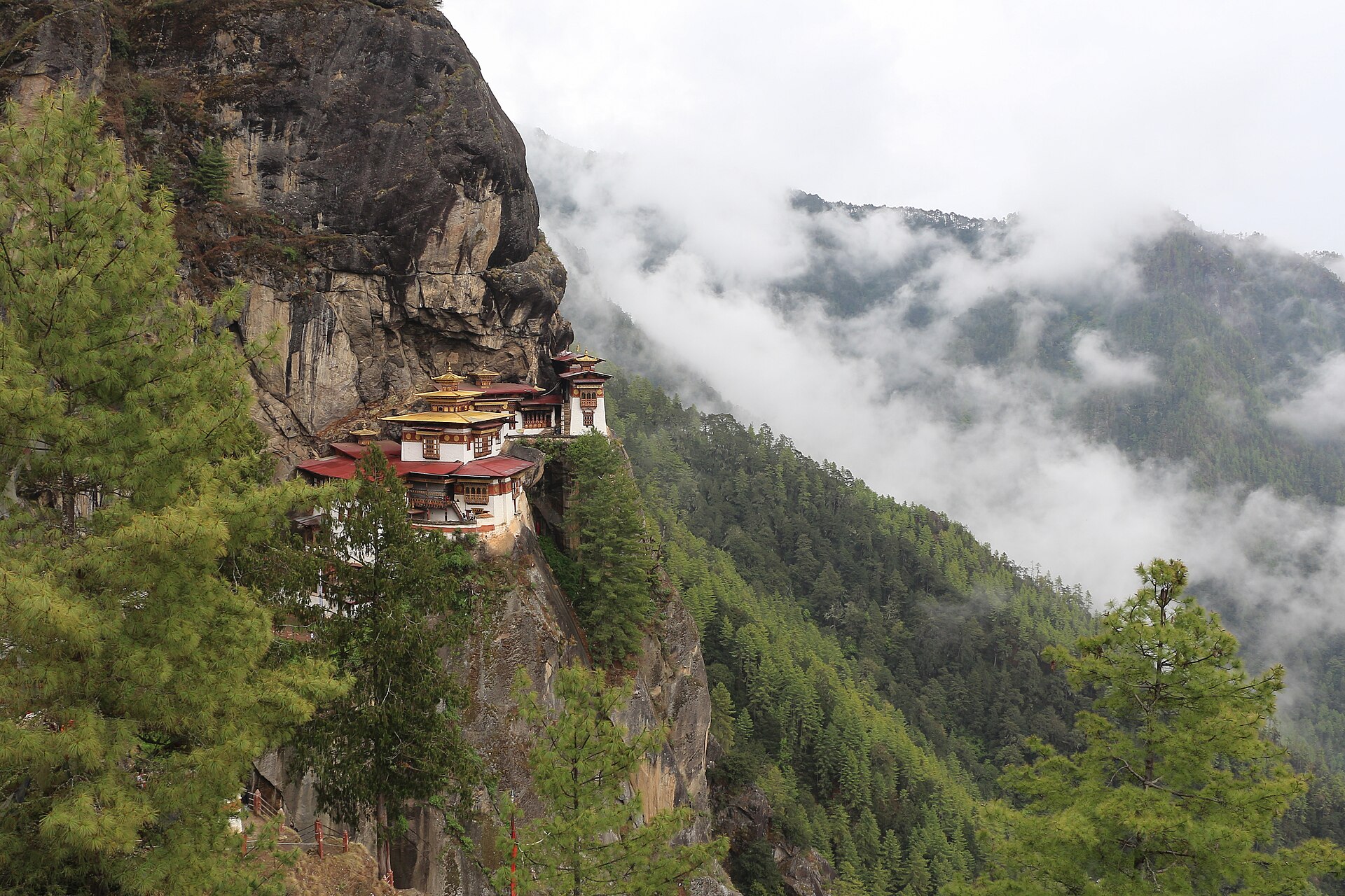 Taktsang Monastery, also known as Tiger's Nest, built into a cliff above Paro Valley, Bhutan